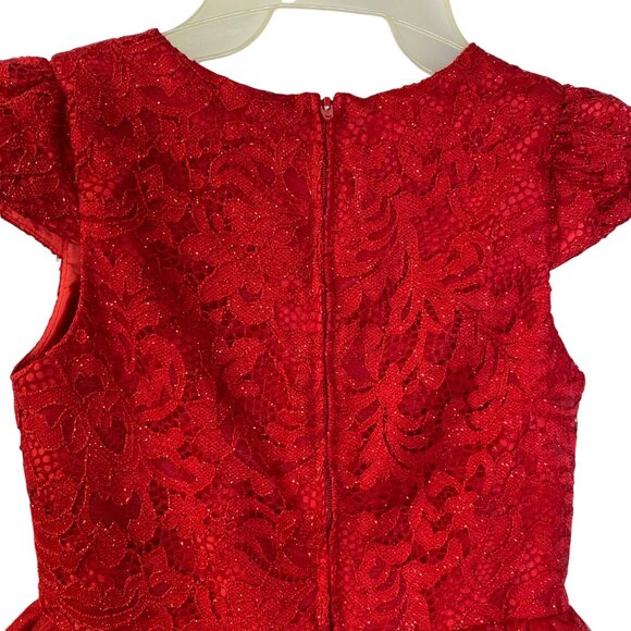 Rare Editions Girls Red Glitter Lace Tulle Dress With Cap Sleeves XL‎ 14-16  NWT - Picture 6 of 13